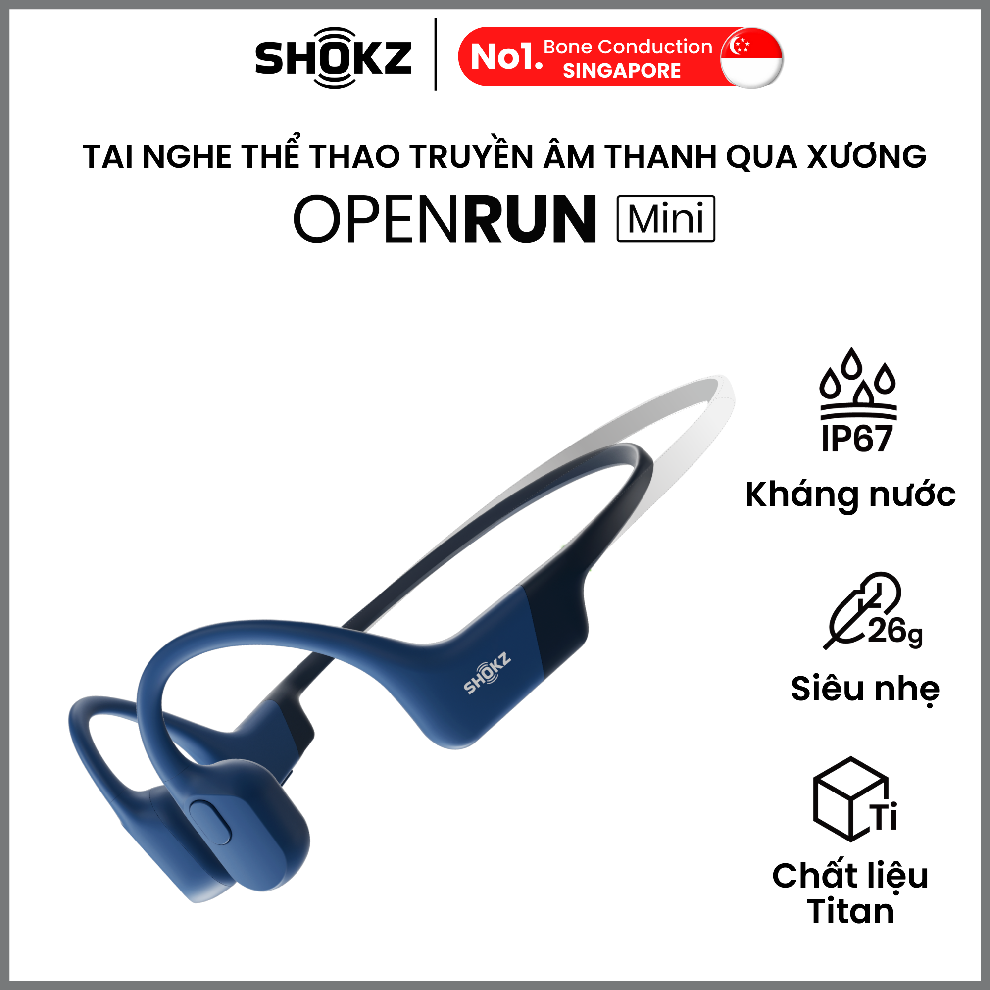 Tai Nghe Bluetooth Thể Thao Dẫn Truyền Âm Thanh Qua Xương SHOKZ OPEN RUN MINI S803 Màu Xanh - Hàng Chính Hãng