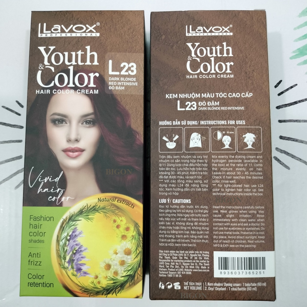 (Đỏ Đậm - L23) Kem Nhuộm Tóc Màu Thời Trang Lavox Youth&amp;Color L23 - Màu Đỏ Đậm