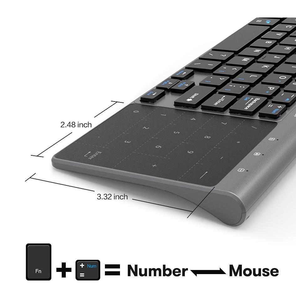 Bàn Phím Không Dây 2.4G Với Số Bàn Di Chuột Chuột Mỏng Bàn Phím Số Cho Android Windows Máy Tính Để Bàn Laptop Tivi Box