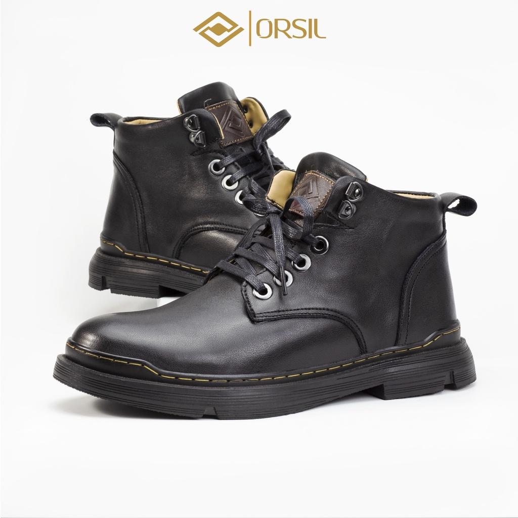 Giày boots nam cao cấp da bò ORSIL mã DC-T01 Đen