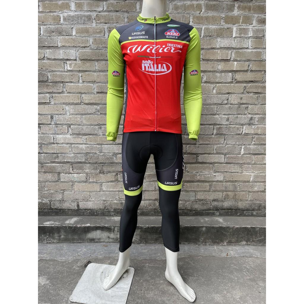 Bộ quần áo dài đạp xe Willer xanh chuối đỏ 2021