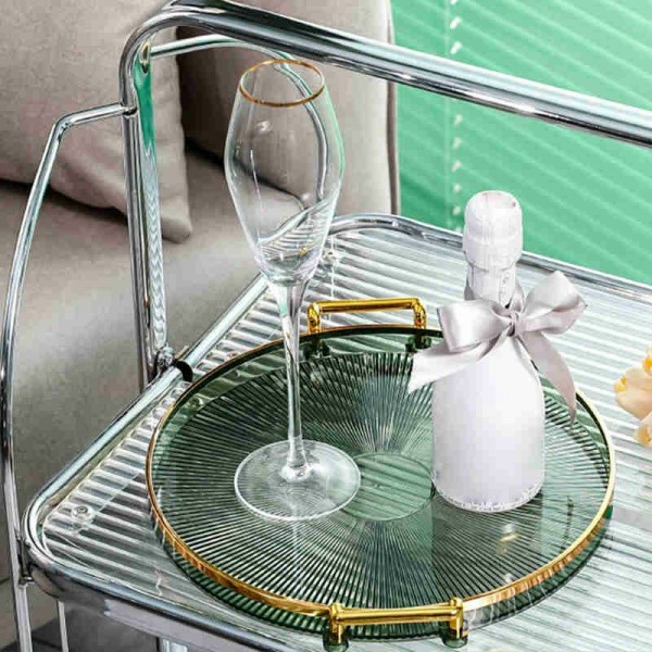 Khay đựng đồ hình tròn có tay cầm viền vàng sang trọng chất liệu nhựa Acrylic cao cấp