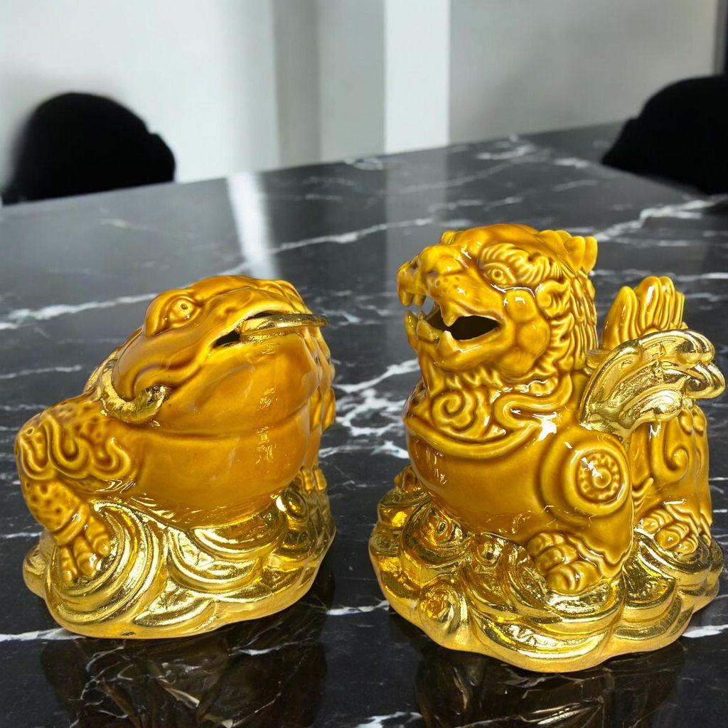 Cóc Tỳ Gốm Xanh Ngọc Dát Vàng RỒNG VIỆT- Biểu Tượng Phong Thủy Thiềm Thừ và Tỳ Hưu chiêu tài hút lộc