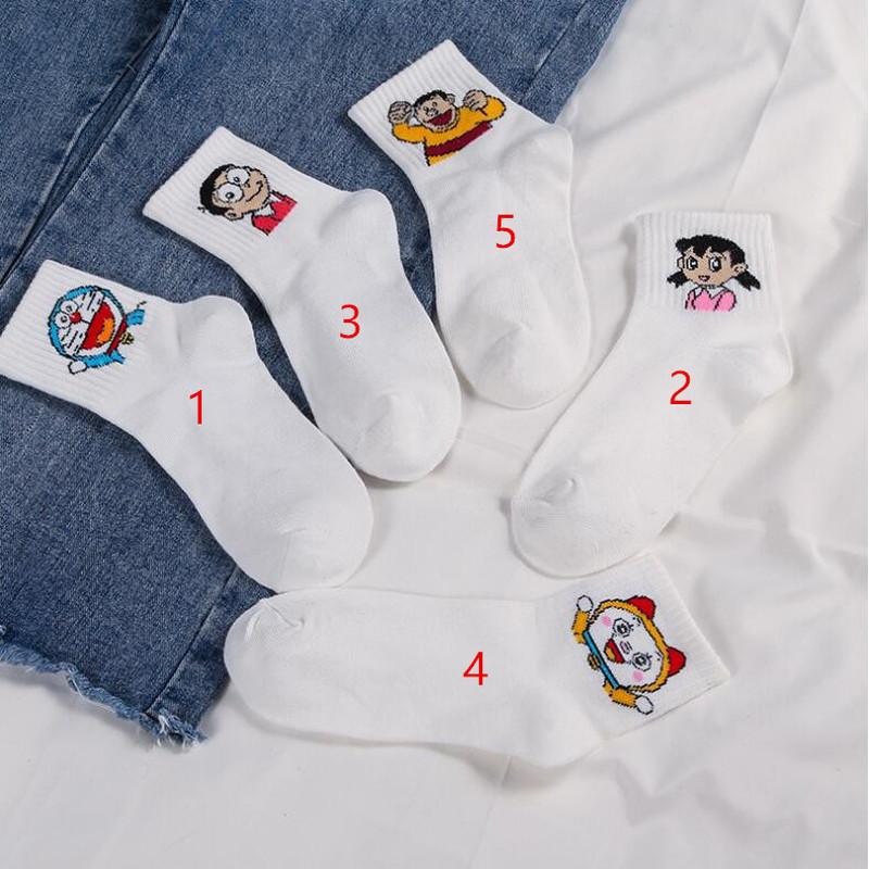 Đôi vớ cotton màu trắng họa tiết hoạt hình Doraemon sành điệu