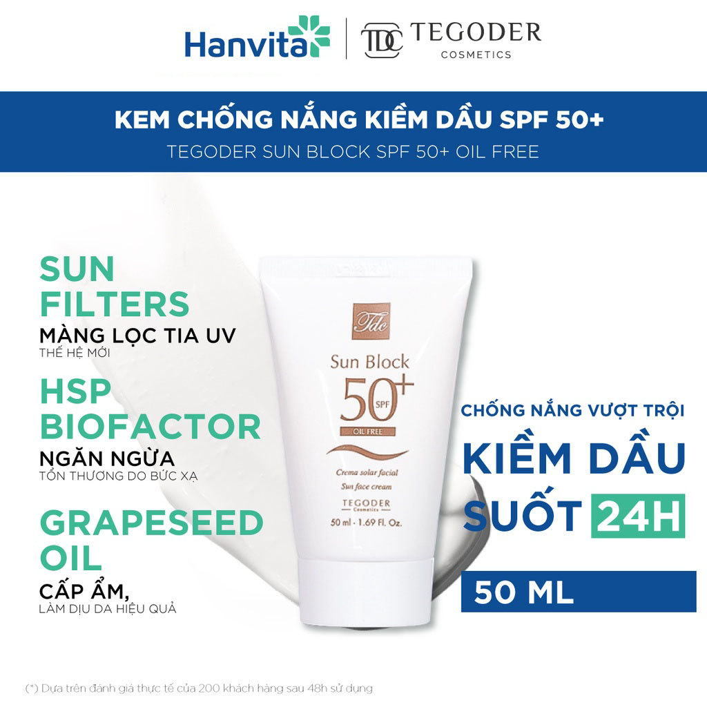 Kem chống nắng kiềm dầu và làm đều màu da SPF 50 + Tegoder TDC Sun block SPF 50 + oil free 50 ml mã 9836