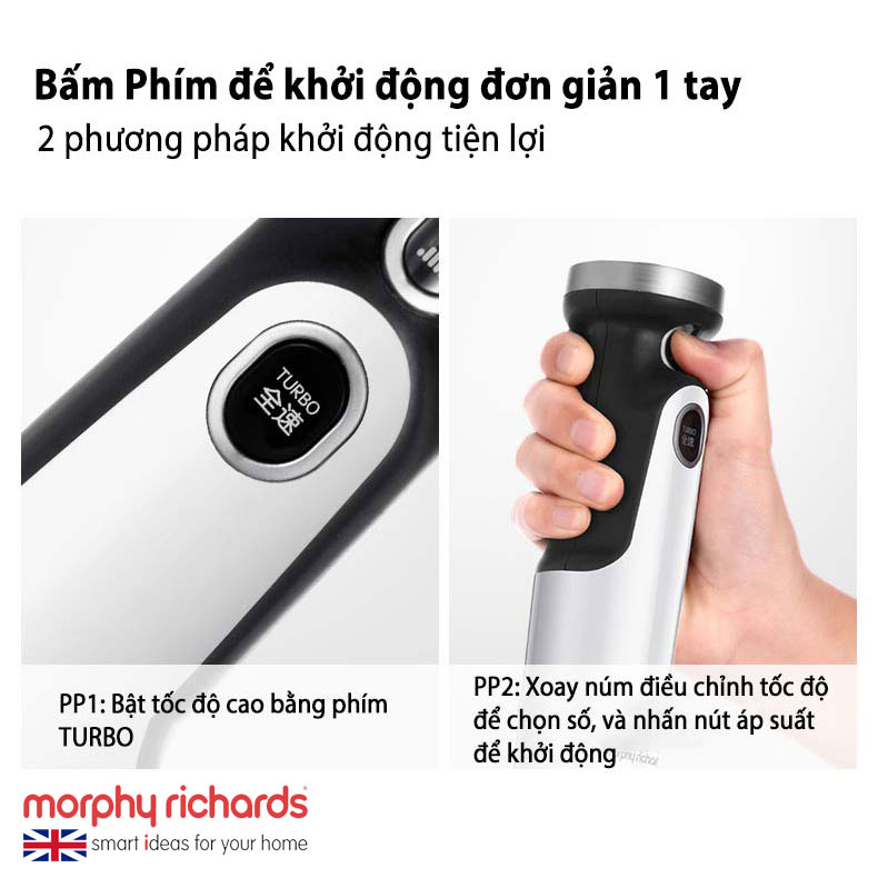 Máy xay cầm tay Morphy Richards MR6006, 4 trong 1, sinh tố, đánh trứng, bóc tỏi và xay thịt, hàng chính hãng