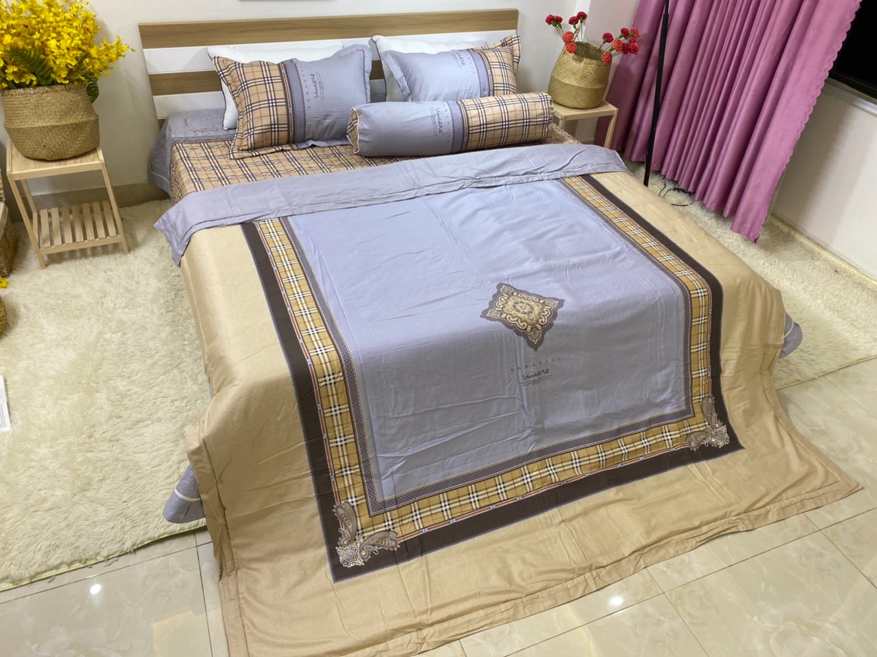 Bộ chăn ga gối Cotton siêu mát xịn sò