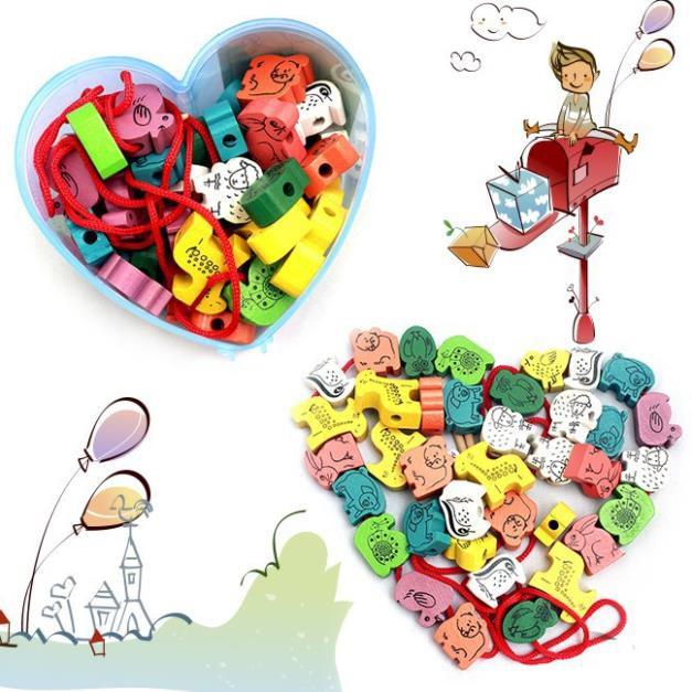 Đồ chơi xâu hạt gỗ hộp trái tim