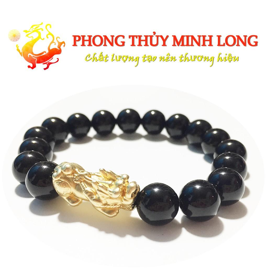 Vòng tay đá Mã Não Đen 3A mix tỳ hưu vàng hợp mệnh Thủy và Mộc