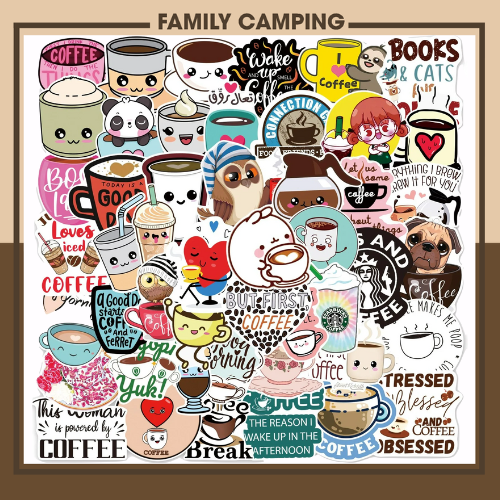 50 hình dán Sticker COFFEE Cà phê không thấm nước dán laptop, nón bảo hiểm, xe, điện thoại, vali... hình rời không lặp lại