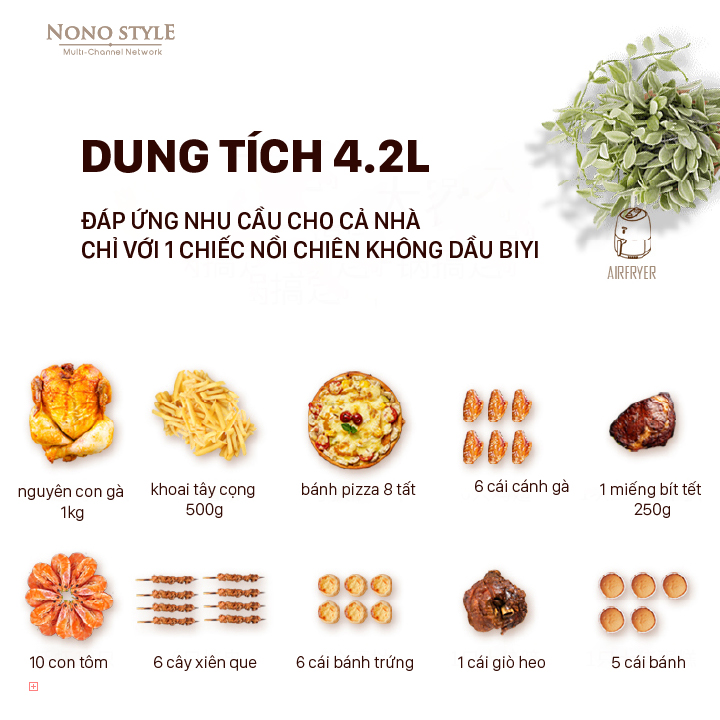 Nồi Chiên Không Dầu Cơ BIYI AF-80 - Nút điều chỉnh nhiệt độ & thời gian cơ phong cách retro - Hàng chính hãng