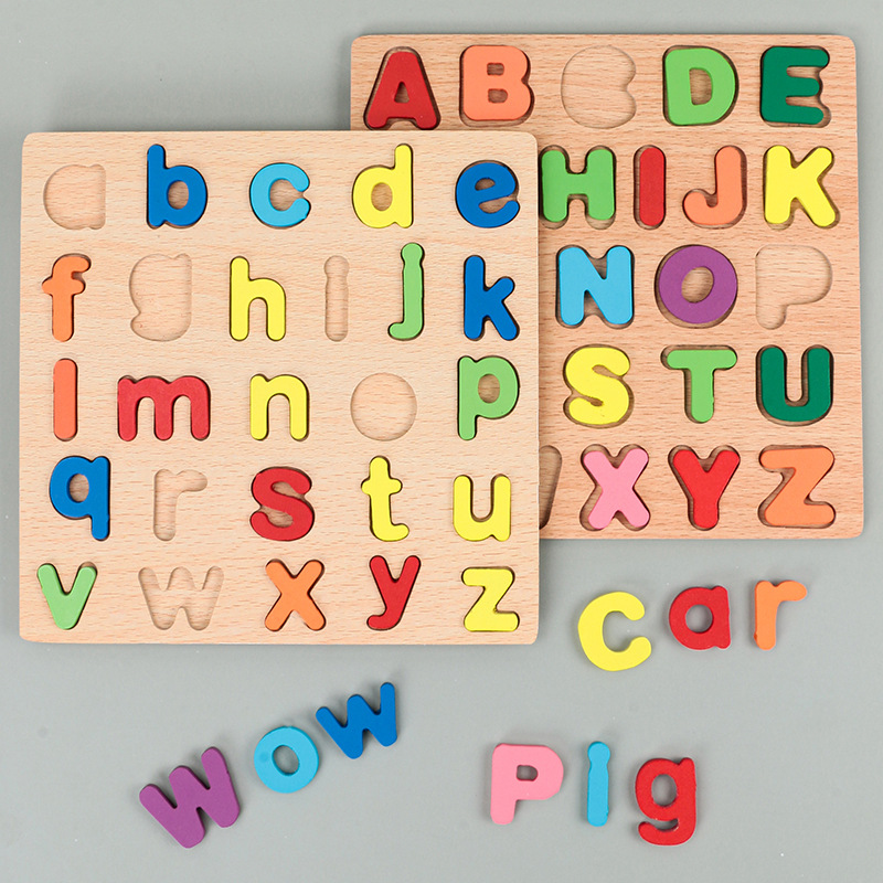 Đồ Chơi Gỗ Cho Bé, Bảng Gỗ Nổi Vuông 20x20cm, Bảng Chữ Cái, Số Và Hình, Đồ Chơi Giáo Dục Sớm