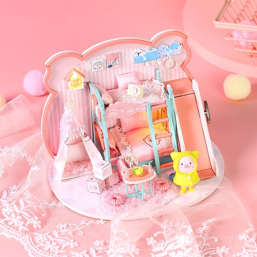 DIY Doll House Toy Wooden Miniatura Kit Dollhouse Toys with Furniture Kit LED Christmas Birthday Gift