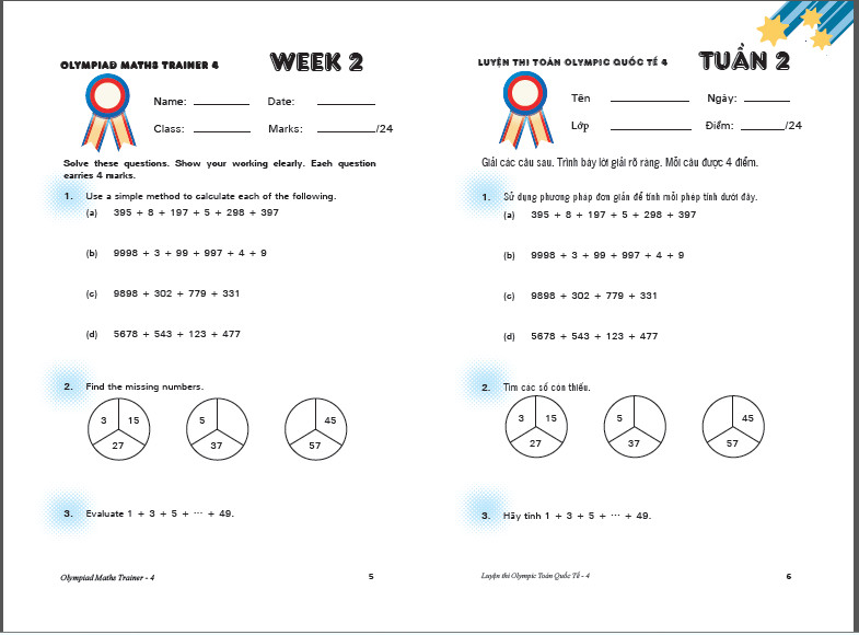 Toán Singapore: Đánh Thức Tài Năng Toán Học 4 và Luyện thi Olympic Toán quốc tế 4 - Toán Lớp 4, lớp 5 &amp; lớp 6 (Song ngữ Anh - Việt )