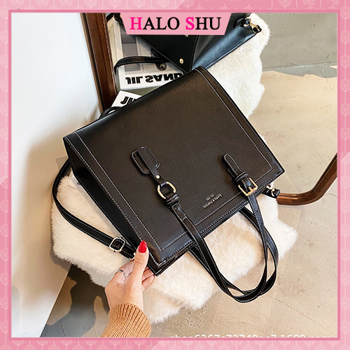 Túi xách nữ, túi công sở size 26 phù hợp đi học, đi làm HALO SHU mã KN0010 màu đen trắng