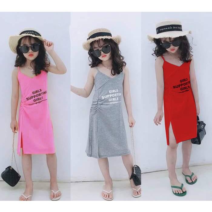 Đầm dây tăng-đơ, may nhúng hông, chẻ tà, chất cotton mềm mịn - Quần áo trẻ em - SockiMall