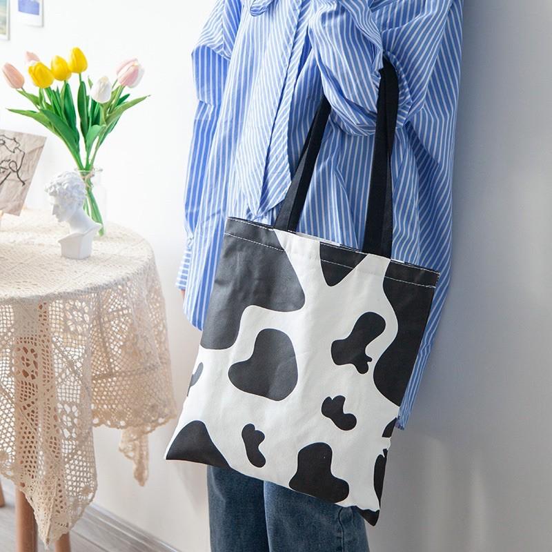 Túi tote vải Canvas đeo vai phong cách ullzang, túi bò sữa vải bố form Unisex