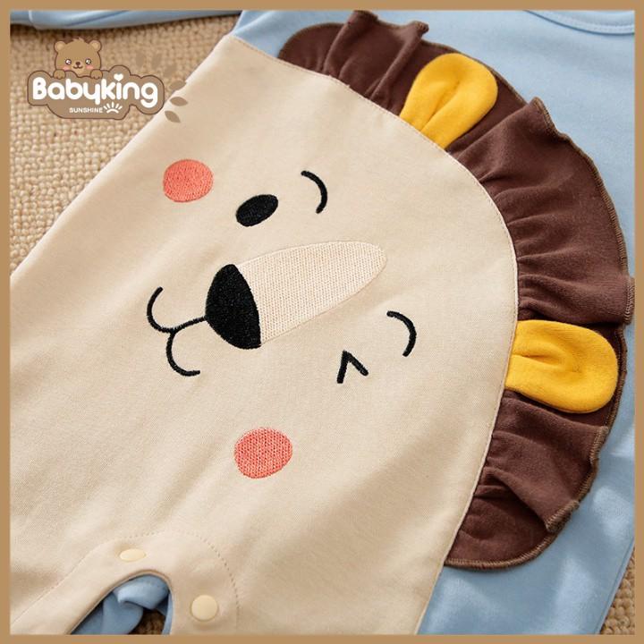 BodySuit,áo liền quần dễ thương dài tay kiểu sư tử xanh dương nhạt cho bé ,cotton 100%, thương hiệu Aiueo Nhật Bản