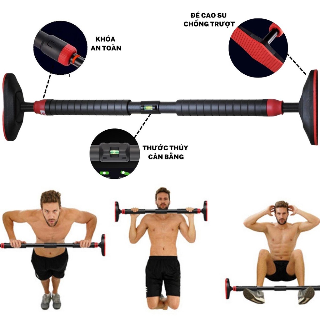 Xà Đơn Cải Tiến Cao Cấp Có Chốt Chống Xoay Rất Chắc Chắn, Có Thước Thăng Bằng, Cây Xà Đơn Gắn Cửa Mẫu Mới Tiện Lợi