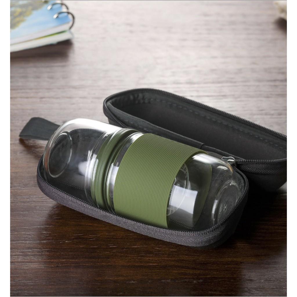 Bình pha trà mini tiện lợi tặng túi đựng Borosilicate Glass 200ml