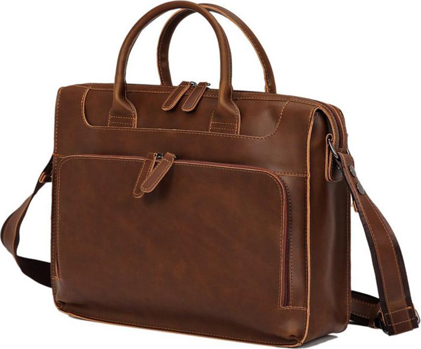 Men's Retro Business Bag Crazy Horse PU Leather Multi-Function briefcase