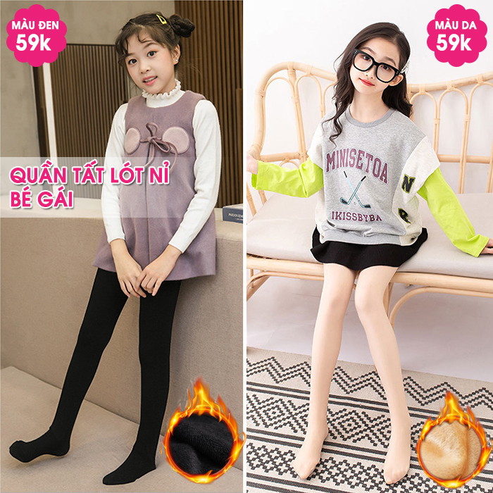 QUẦN GIỮ NHIỆT BÉ GÁI [3 - 12 tuổi], Quần tất lót nỉ trẻ em co giãn tốt Dễ mặc, ôm vừa vặn