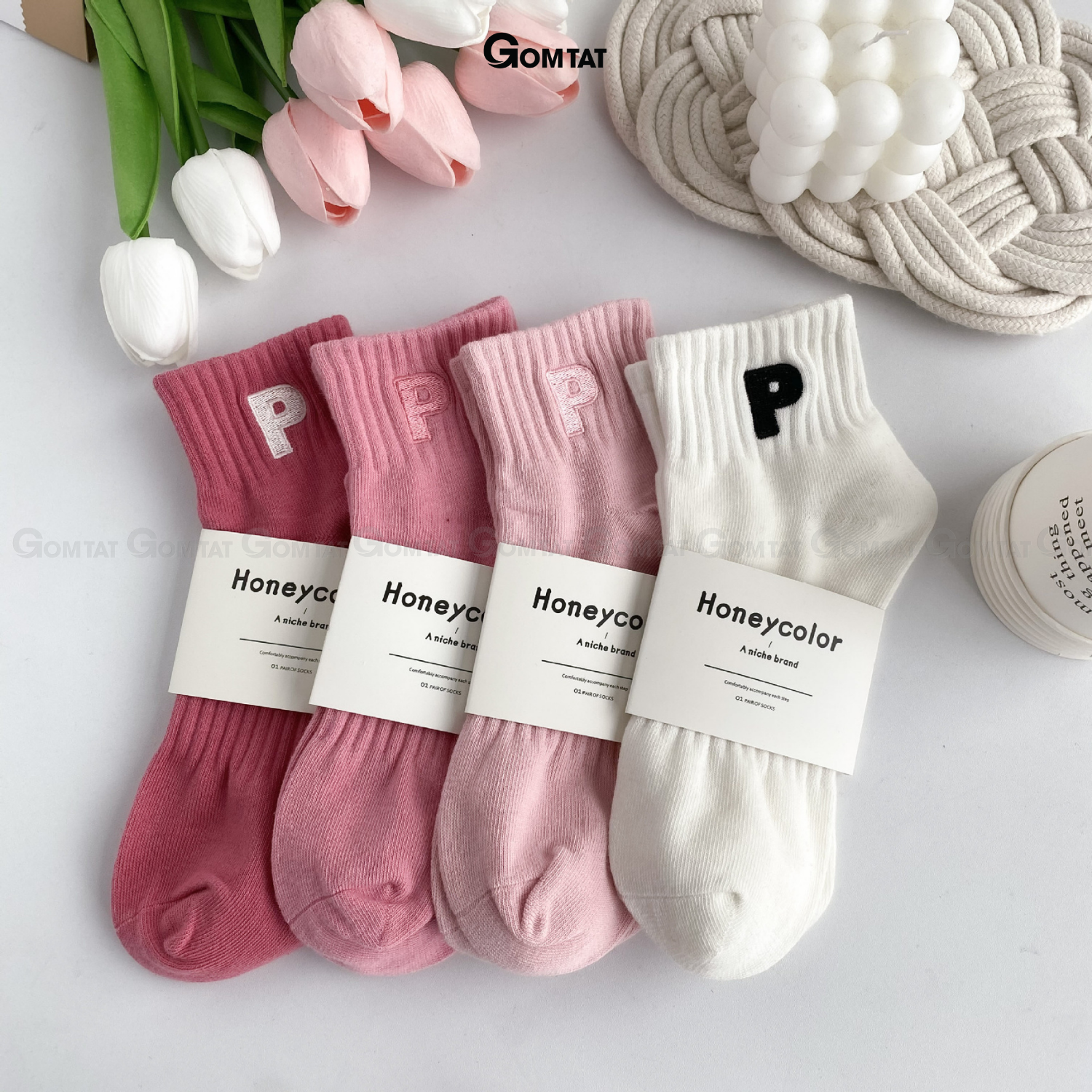 Tất nữ cổ ngắn cao cấp mẫu chữ P, vớ cổ thấp chất liệu cotton mềm mại, thấm hút - NGANCHUP-UYE-7003-1DOI