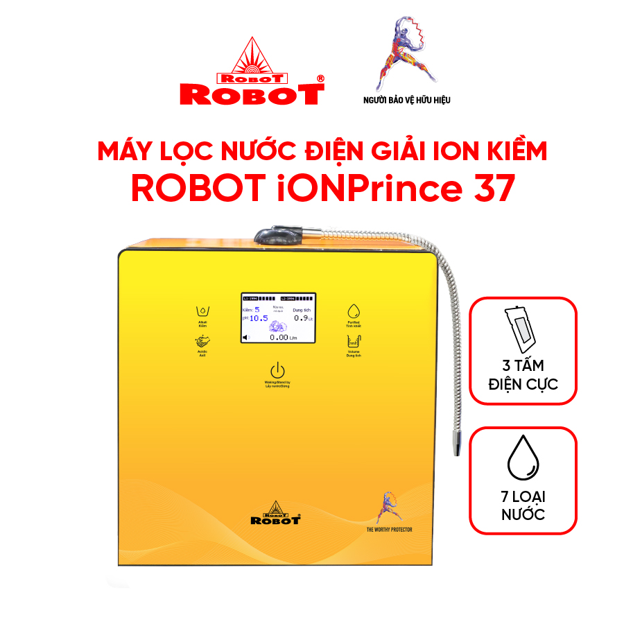 Máy Lọc Nước Điện Giải Ion Kiềm ROBOT IonPrince 37 - Bộ Điện Phân Korea Với 3 Tấm Điện Cực Titanium - Hàng Chính Hãng