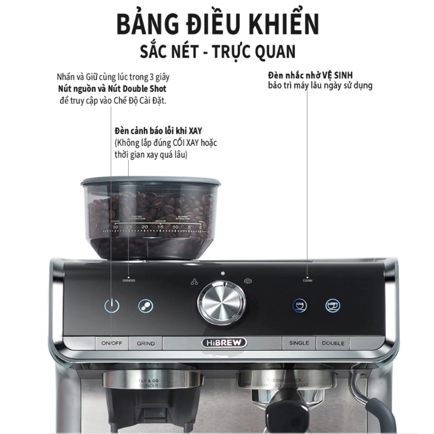 Máy pha cà phê Espresso chuyên nghiệp 3 trong 1 thương hiệu cao cấp HiBREW CM5020 áp suất 20 bar - Hàng Nhập Khẩu