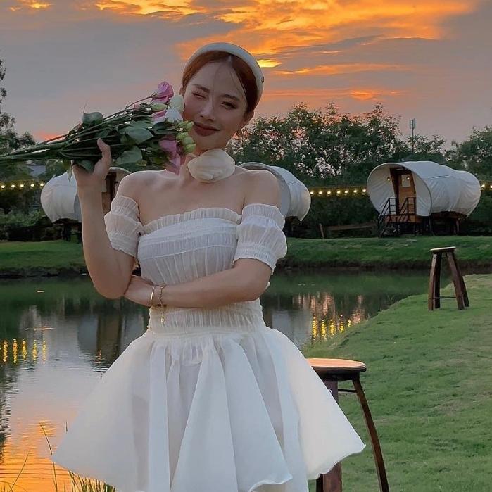 Đầm tiểu thư, Đầm babydoll nhún eo xòe chất tơ cực đẹp Trendy Clothing
