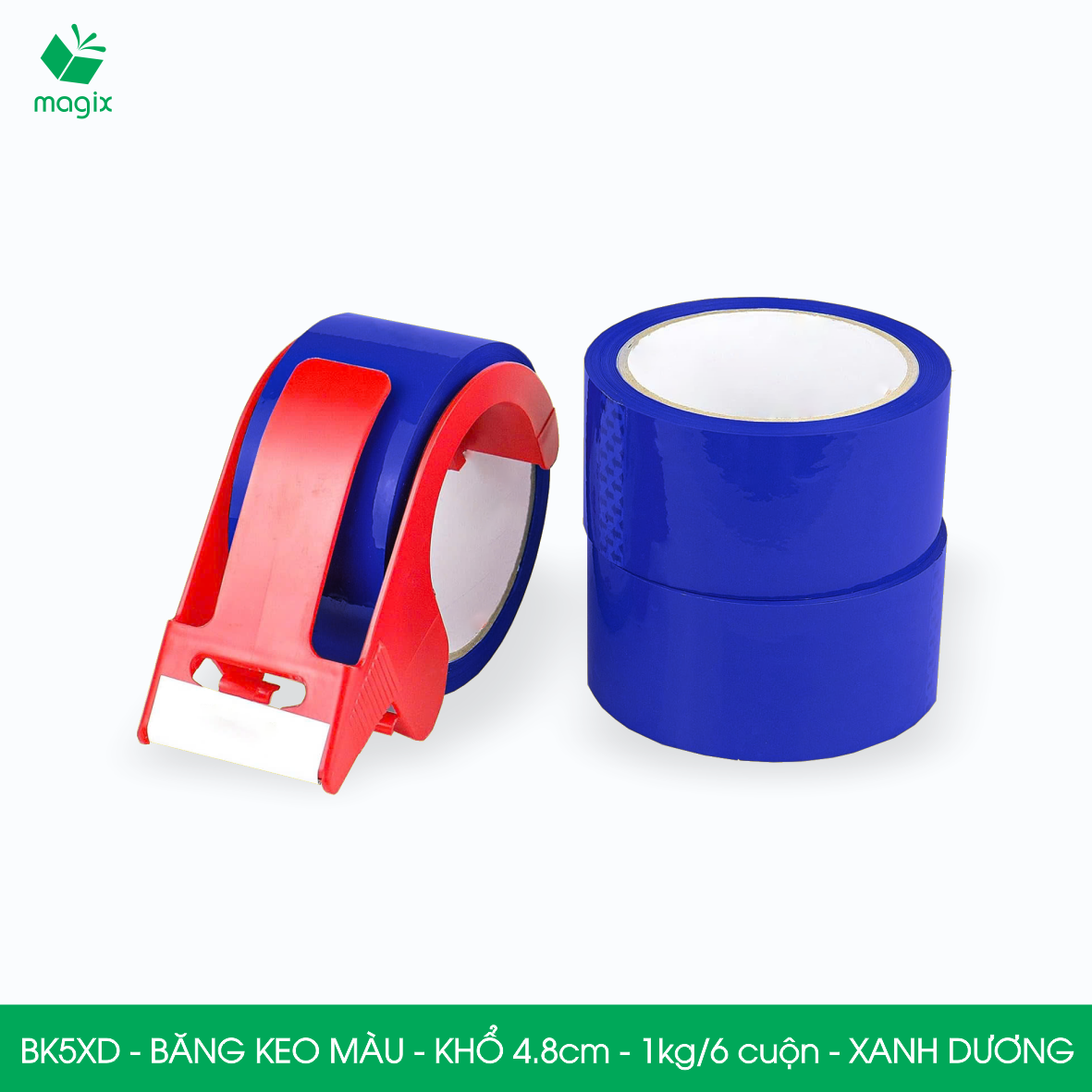 BK5XD - 1 cuộn băng keo màu khổ 4.8cm loại 1kg/6 cuộn - Xanh dương - Băng keo, băng dính đóng hàng