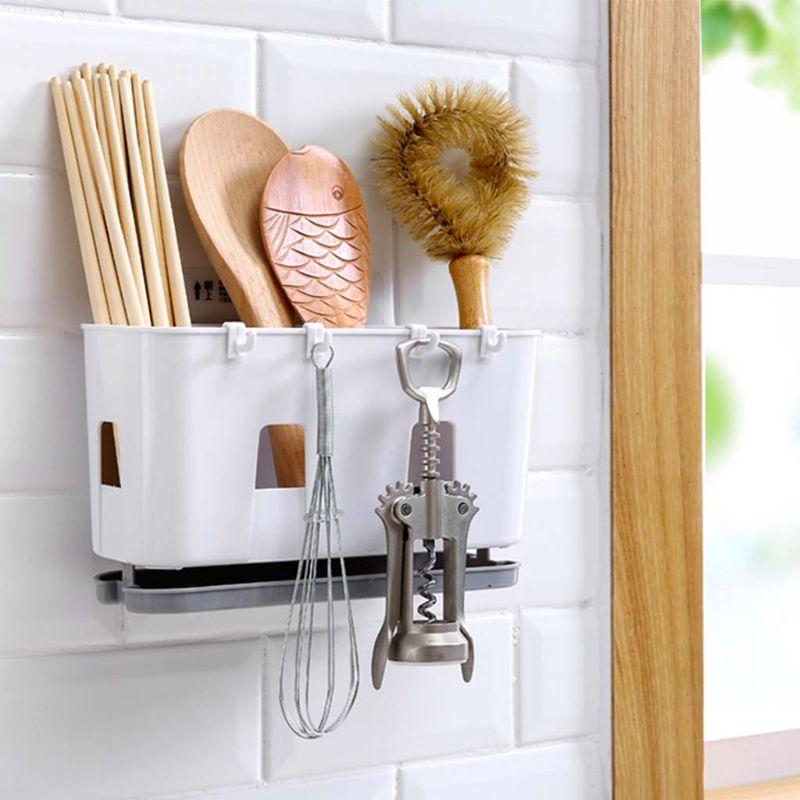 Treo Tường Dao Kéo Điện 2 Tầng Có Khay Hứng Nước Tiện Dụng Nhà Tổ Chức Muỗng Nĩa Đũa Giá Đỡ Caddy Nhà Bếp Tiện Ích Lưu Trữ
