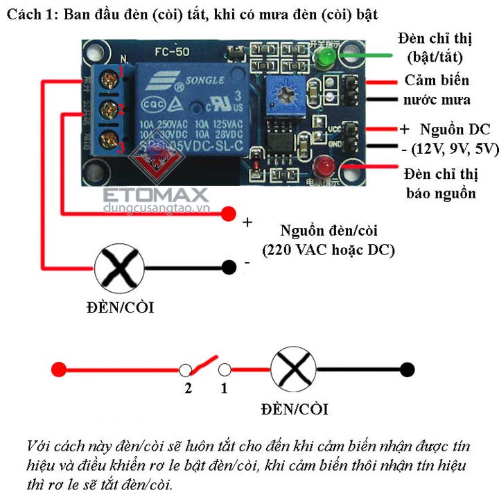 Mạch công tắc cảm biến nước mưa, đóng ngắt mạch điện theo lượng mưa có thể tùy chỉnh được