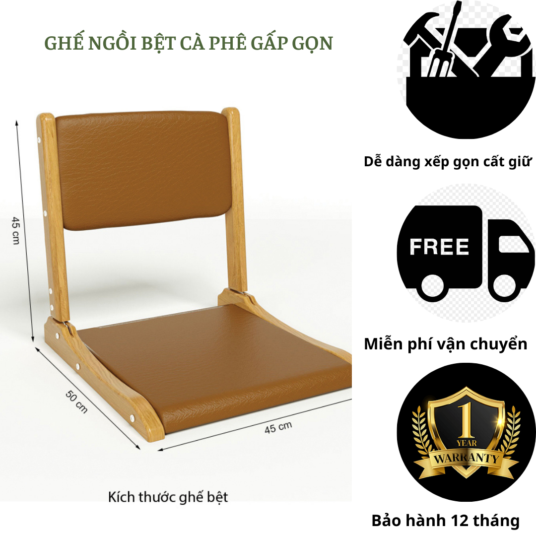 Ghế ngồi bệt gấp gọn phong cách Nhật Bản gỗ cao su tự nhiên cực chất