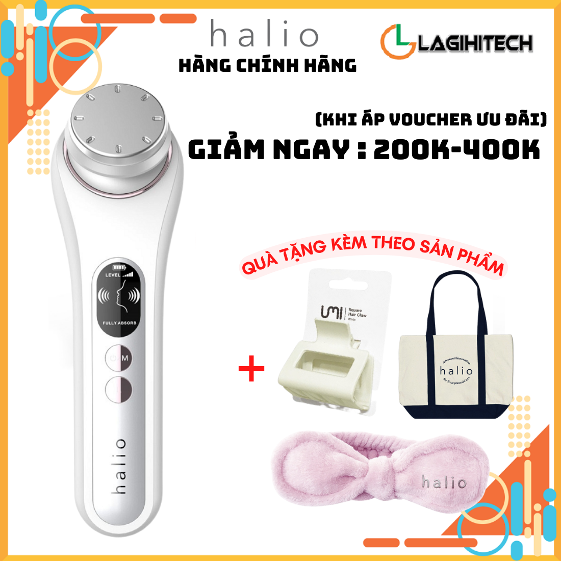 Máy Đẩy Tinh Chất Halio Ion Hot & Cool Beauty Device Nâng Cơ Mặt - Màu White