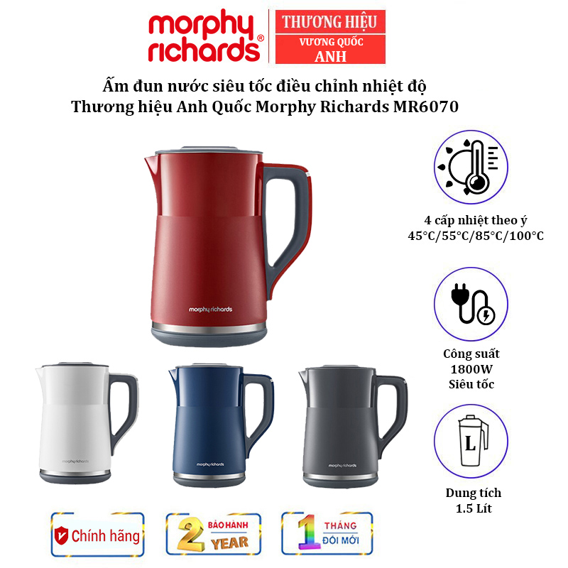 Ấm đun nước siêu tốc điều chỉnh nhiệt độ Morphy Richards MR6070 dung tích 1.5 lít có thể chọn 4 mức nhiệt độ - HÀNG NHẬP KHẨU