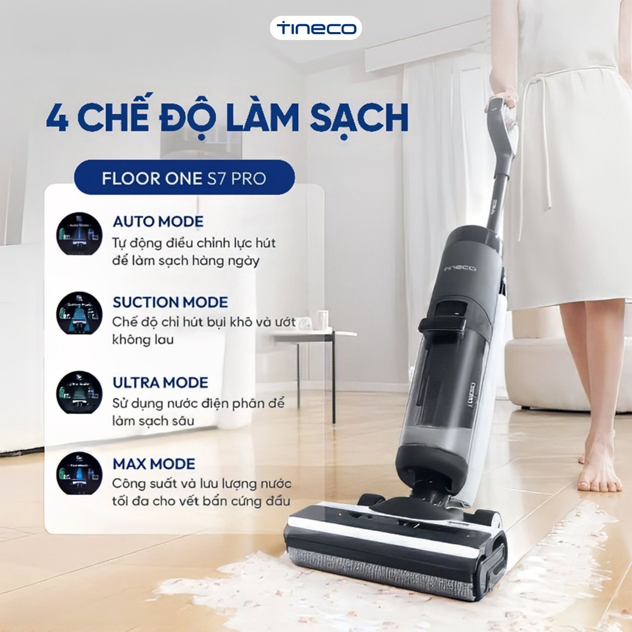 MÁY HÚT BỤI & LAU NHÀ KHÔ, ƯỚT TINECO S7 PRO Hàng chính hãng