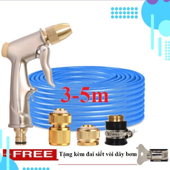 Bộ dây vòi xịt nước rửa xe, tưới cây . tăng áp 3 lần, loại 3m, 5m 206701-1 đầu đồng,cút đồng,nối đồng+ tặng đai