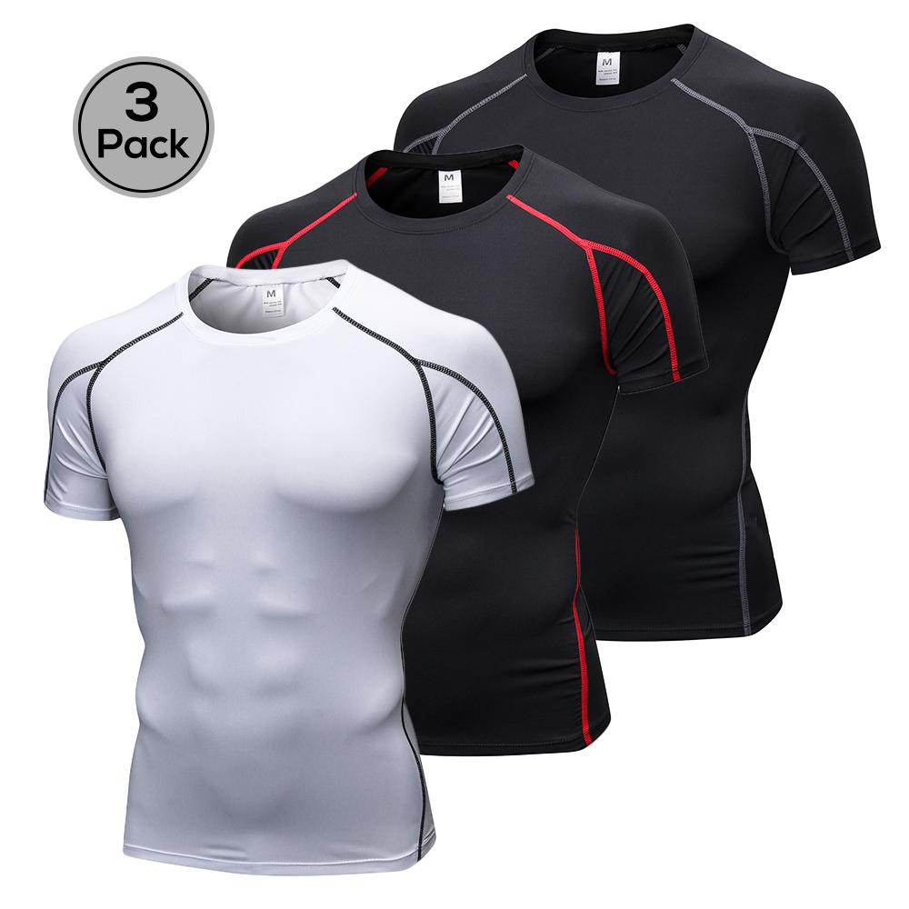 Set 3 áo thun thể thao Baselayer Top ngắn tay cho nam, chất liệu vải thun cao cấp đàn hồi, thoáng khí