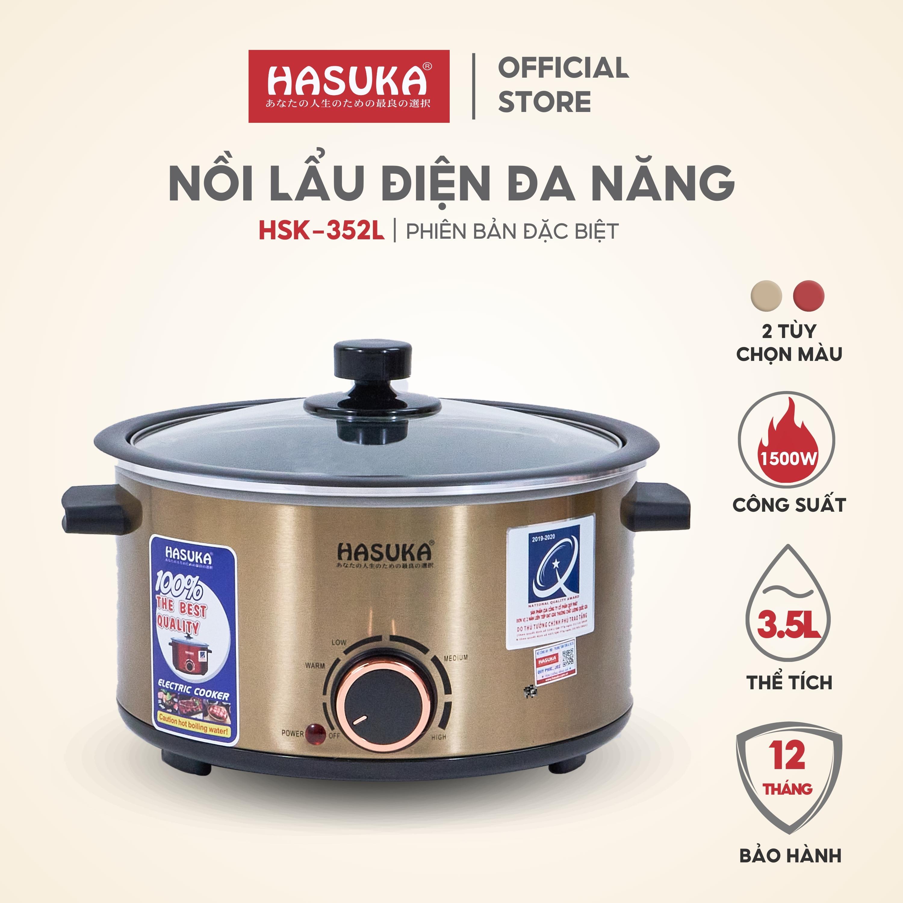 Lẩu điện đa năng HASUKA HSK-352L dung tích 3.5L, công suất 1500W chống dính, đa chức năng - HÀNG CHÍNH HÃNG (Bảo hành 12 tháng)