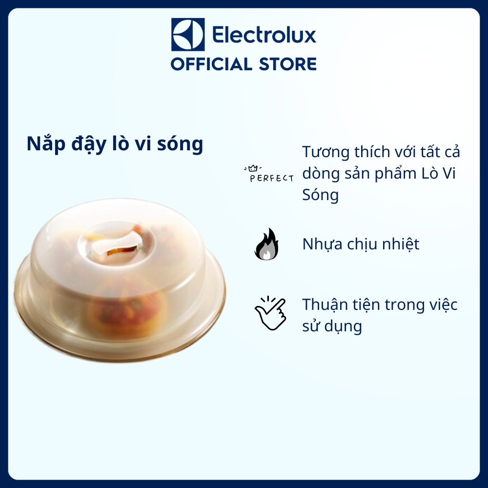 Nắp đậy lò vi sóng Electrolux - E4MWCOV1 - Nhựa chịu nhiệt, tương thích với tất cả dòng sản phẩm Lò Vi Sóng [Hàng chính hãng]