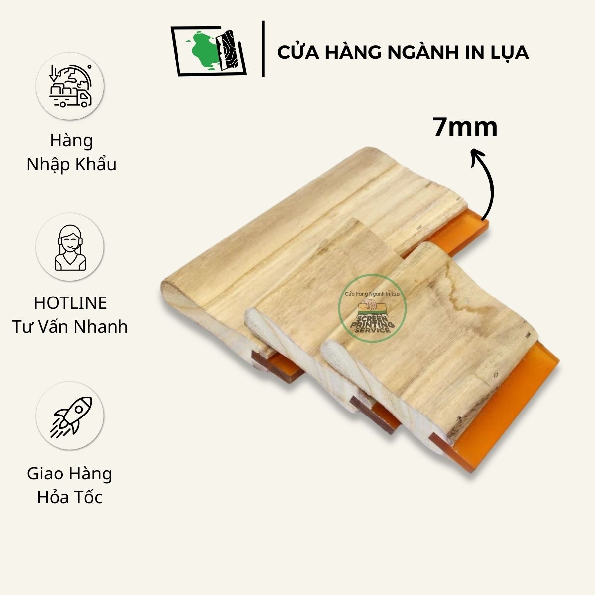 Dao gạt mực in lụa dày 7mm, độ cứng 70A