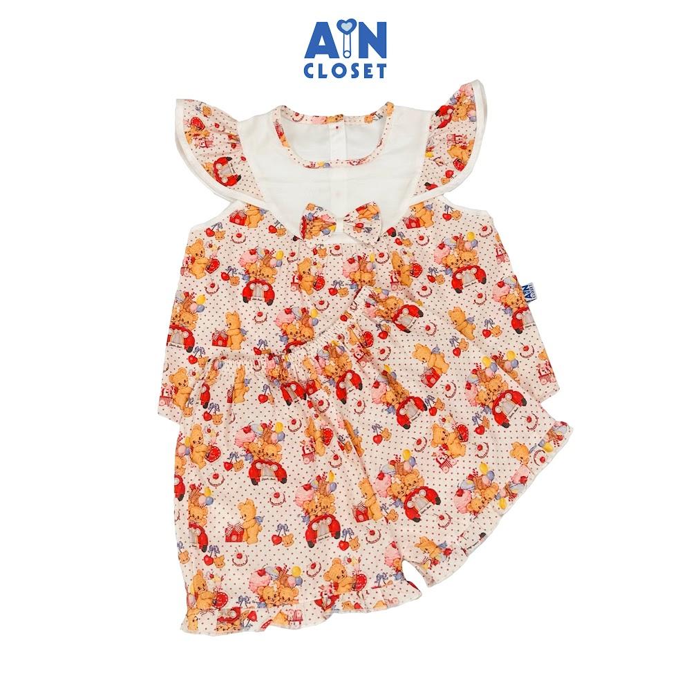 Bộ quần áo Ngắn bé gái họa tiết Gấu Bi Đỏ cotton - AICDBG8ZE8TK - AIN Closet