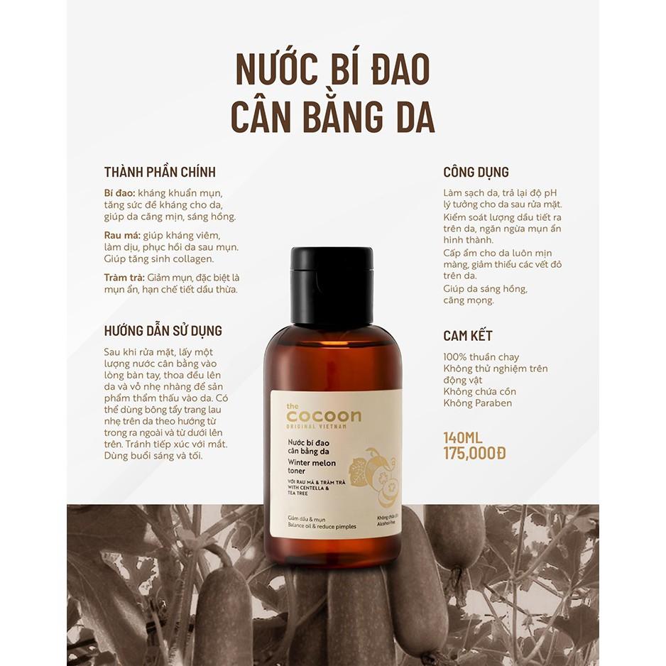 Nước bí đao cân bằng da Cocoon Winter Melon Toner 140ml không cồn, dành cho da dầu mụn - mỹ phẩm MINH HÀ cosmetics