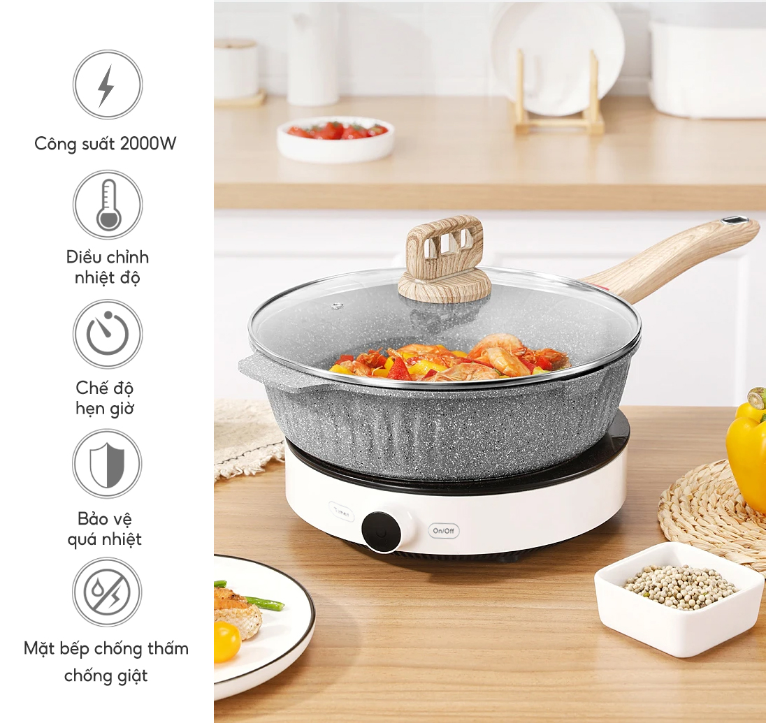 Bếp từ đơn bằng cơ LEBENLANG LBL5507 mặt kính chịu lực, có chức năng hẹn giờ, điều chỉnh nhiệt độ, công suất 2000W - hàng chính hãng