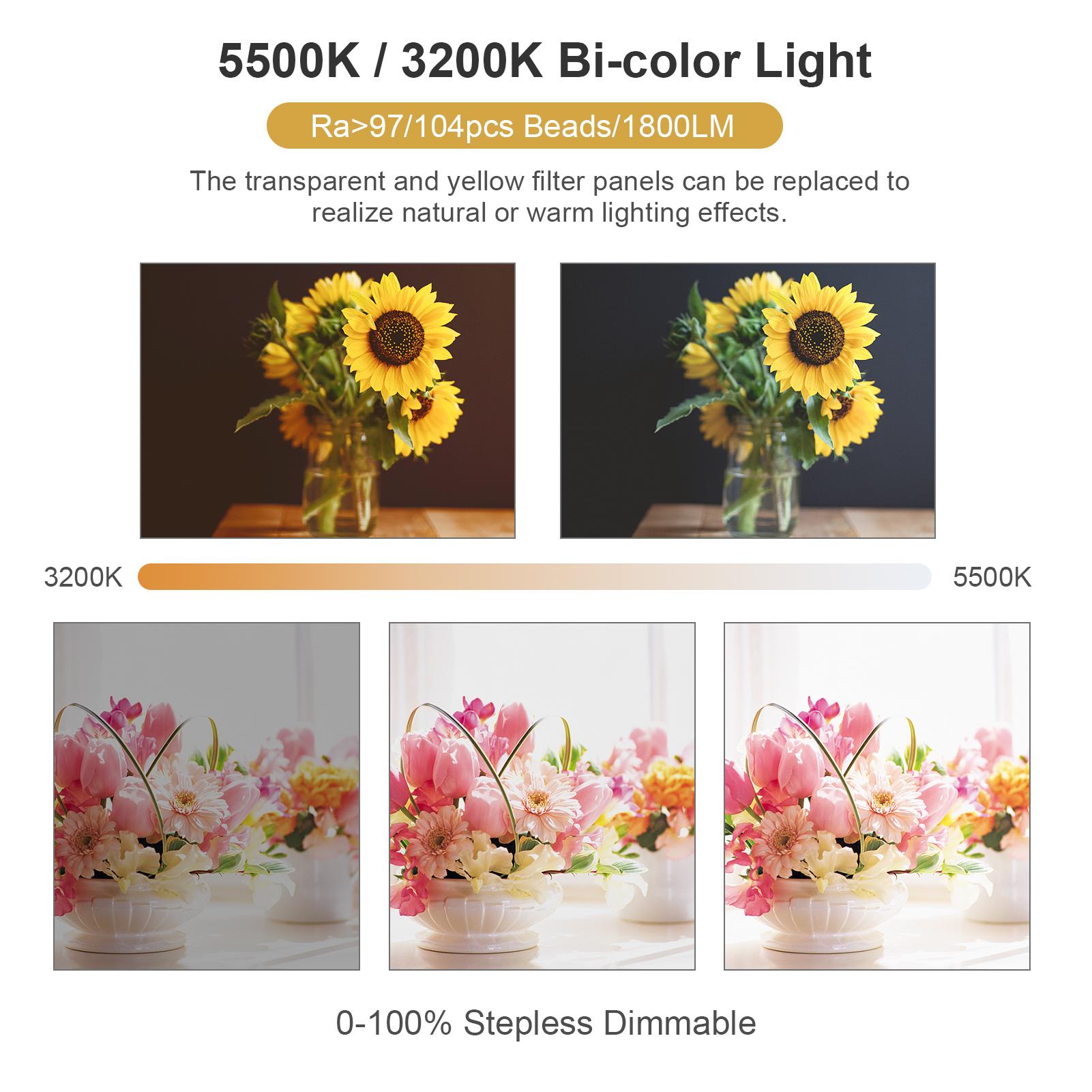 Đèn video LED mini trên máy ảnh Hai màu 3200K / 5600K 0-100% Có thể điều chỉnh độ sáng vô cấp 1800LM Ra97 + 104 Hạt đèn Giày lạnh