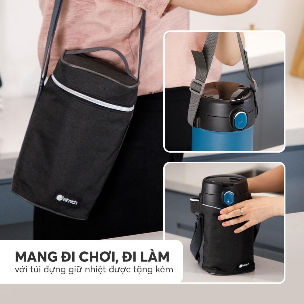Hộp cơm giữ nhiệt inox 304 Elmich EL8303 2L, Hàng chính hãng, gồm 3 hộp, có túi đựng - JoyMall