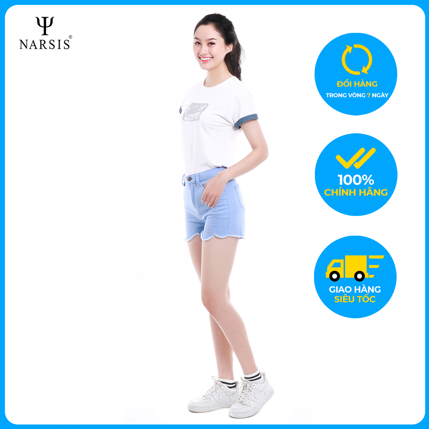 Quần Short Kaki nữ Narsis T7015 màu xanh cào rách  trẻ trung năng động, chất liệu  cao cấp cực mềm mại thông thoáng