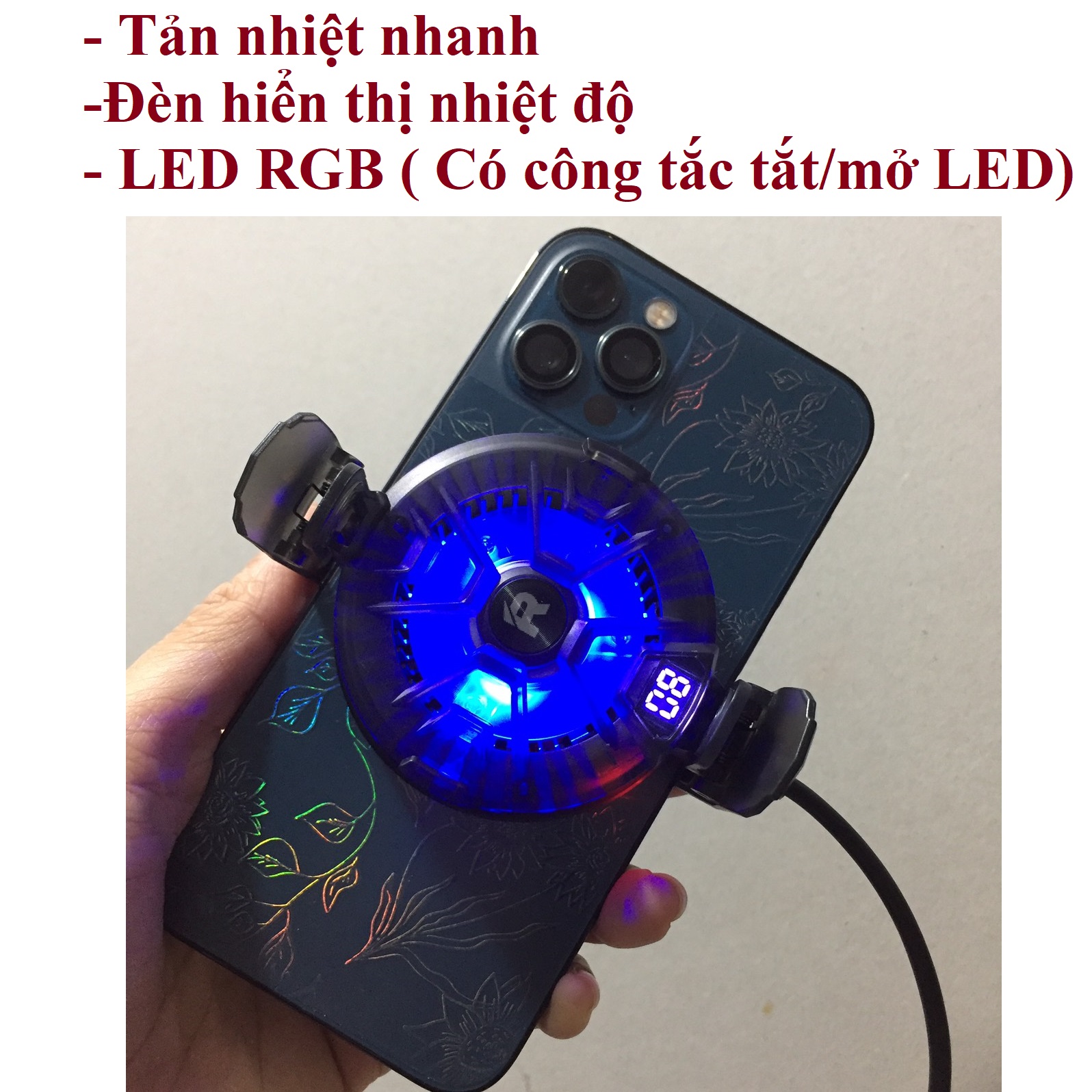 Sò lạnh điện thoại Quạt tản nhiệt LED RGB cho điện thoại Remax Fonfan Series RT-F4 _ Hàng chính hãng