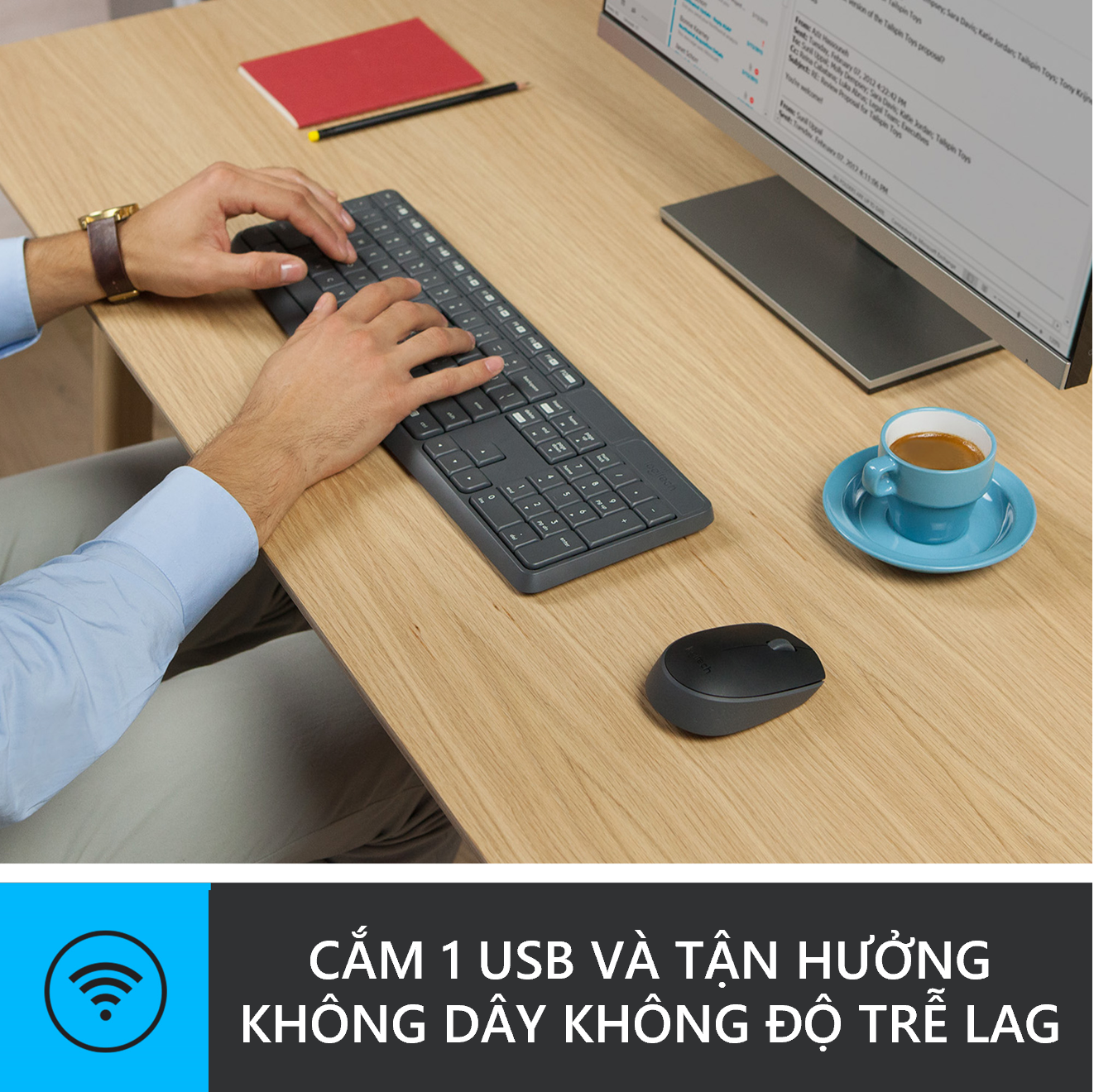 Bộ Bàn Phím Và Chuột Không Dây Logitech MK235 - Hàng chính hãng